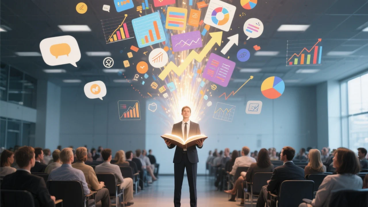 Businesswoman sharing her personal story with clients during an online meeting to illustrate the power of storytelling in business